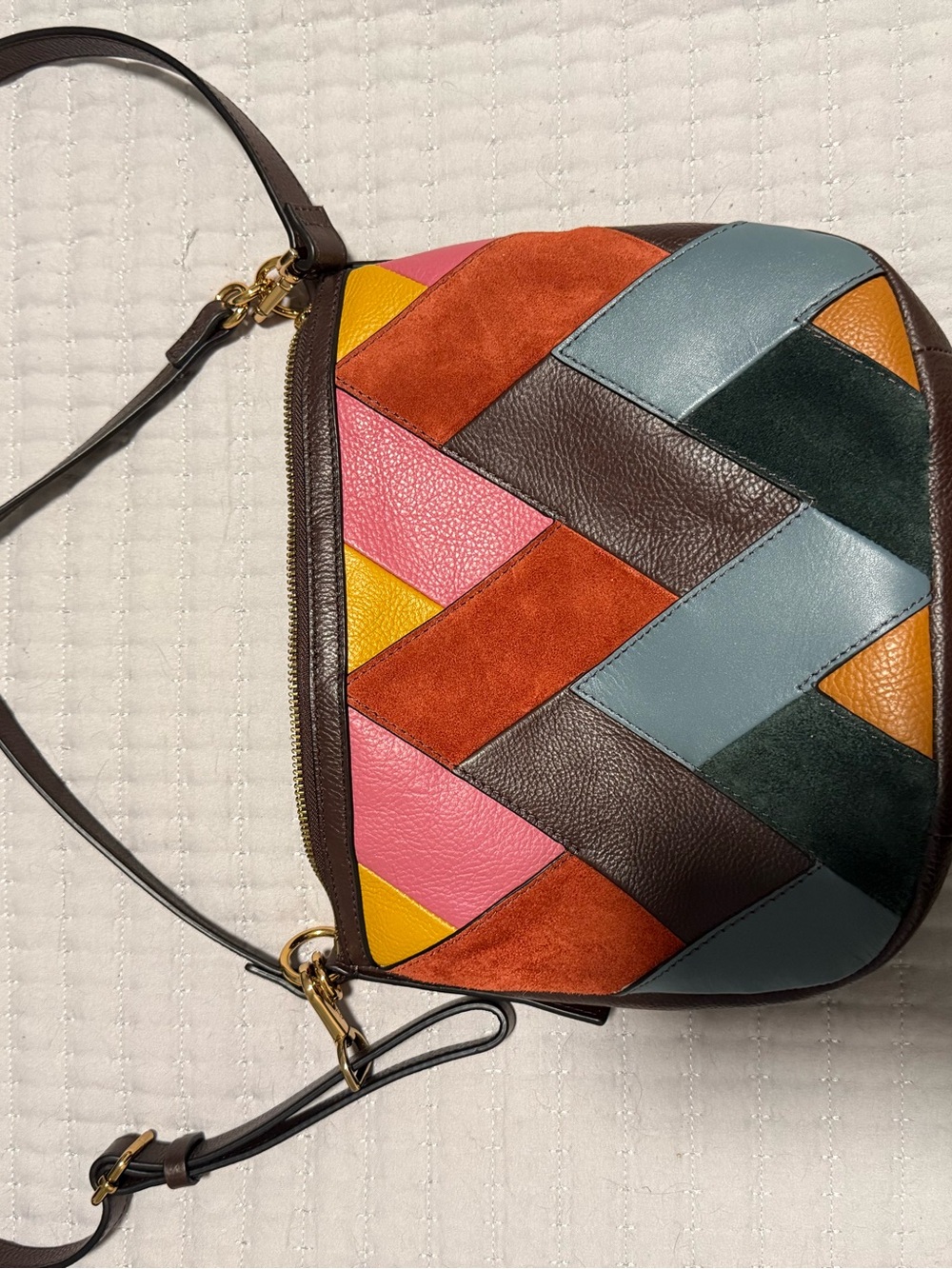 Multicolor Chevron Patchwork Crossbody Bag - Women